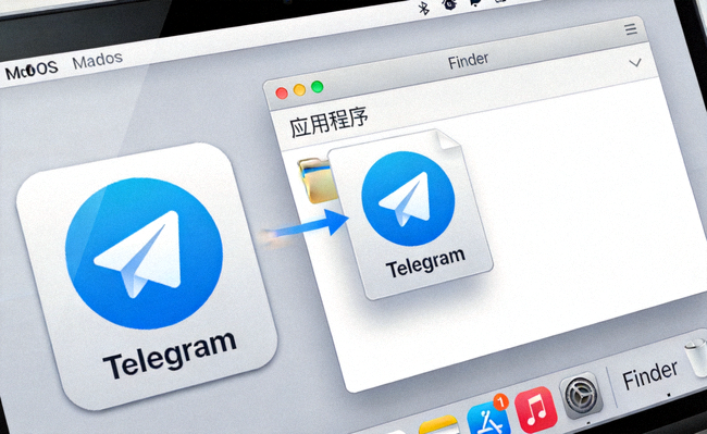 macOS系统安装Telegram时，将应用拖拽到应用程序文件夹的截图